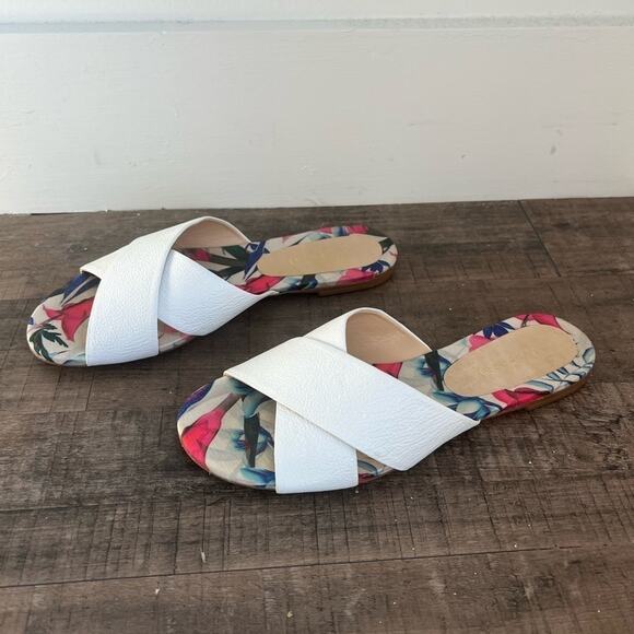 ANTHROPOLOGIE VICENZA CROSS BAND SLIDE SANDALS WHITE LEATHER SIZE 8 - Picture 5 of 10
